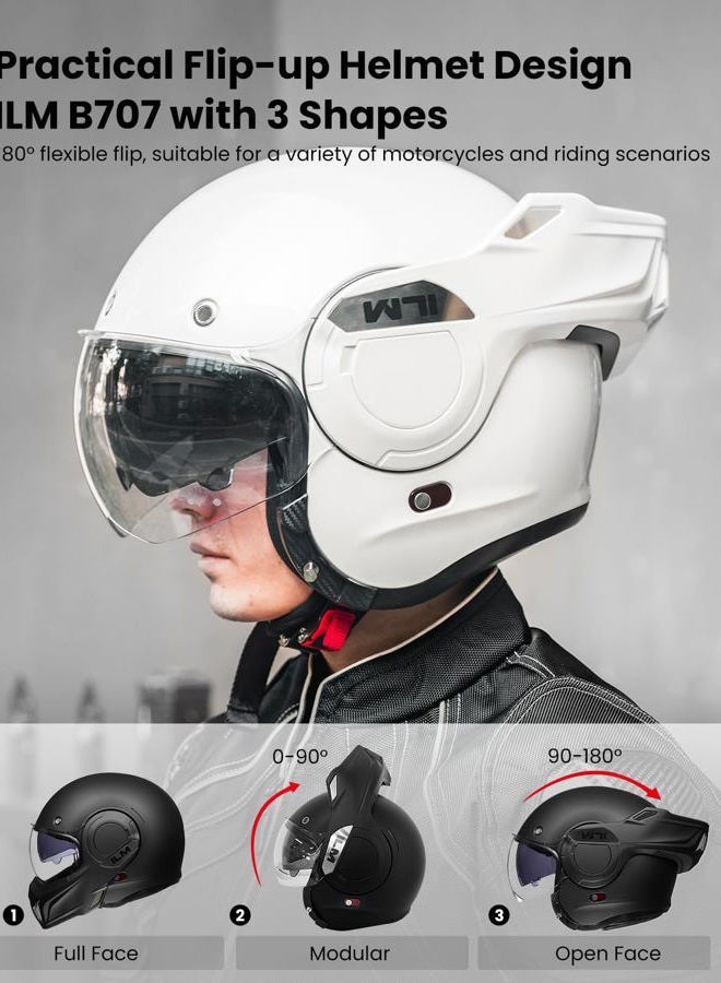 ILM Vintage Full Face Modular Motorcycle Helmet for Adults Men ATV UTV Snowmobile with 180° Reversible Chin Guard DOT Model-B707(White, S) - Image 3