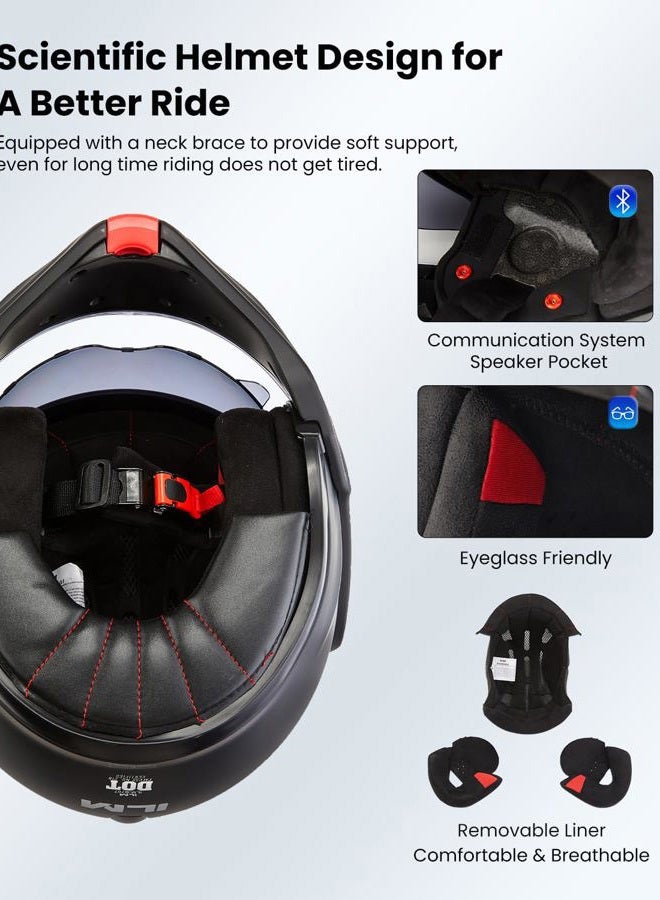 ILM Vintage Full Face Modular Motorcycle Helmet for Adults Men ATV UTV Snowmobile with 180° Reversible Chin Guard DOT Model-B707(White, S) - Image 5