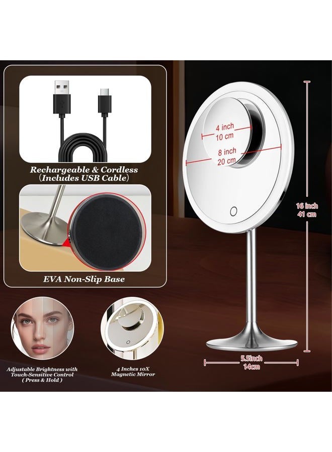 Miusco 9" Lighted Makeup Mirror Pro, 5X + 10X Magnification, Ultra Bright HD Lighting System, Rechargeable & Cordless, Adjustable Brightness, Touch Activated, Brush Stainless Steel - Image 3