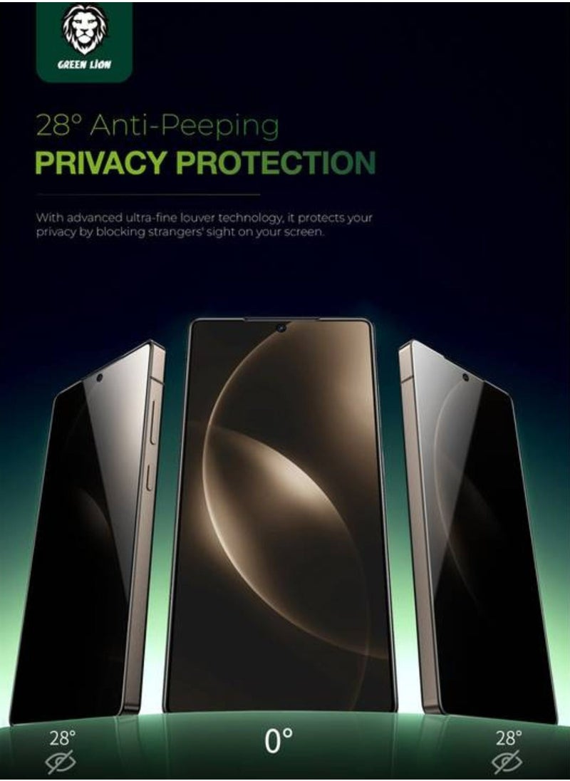 9H Privacy Shield Glass for Samsung S25 Ultra with Fingerprint Unlock, Anti Scratch, Bubble Free, Shockproof, Responsive Touch, Easy Installation - Privacy