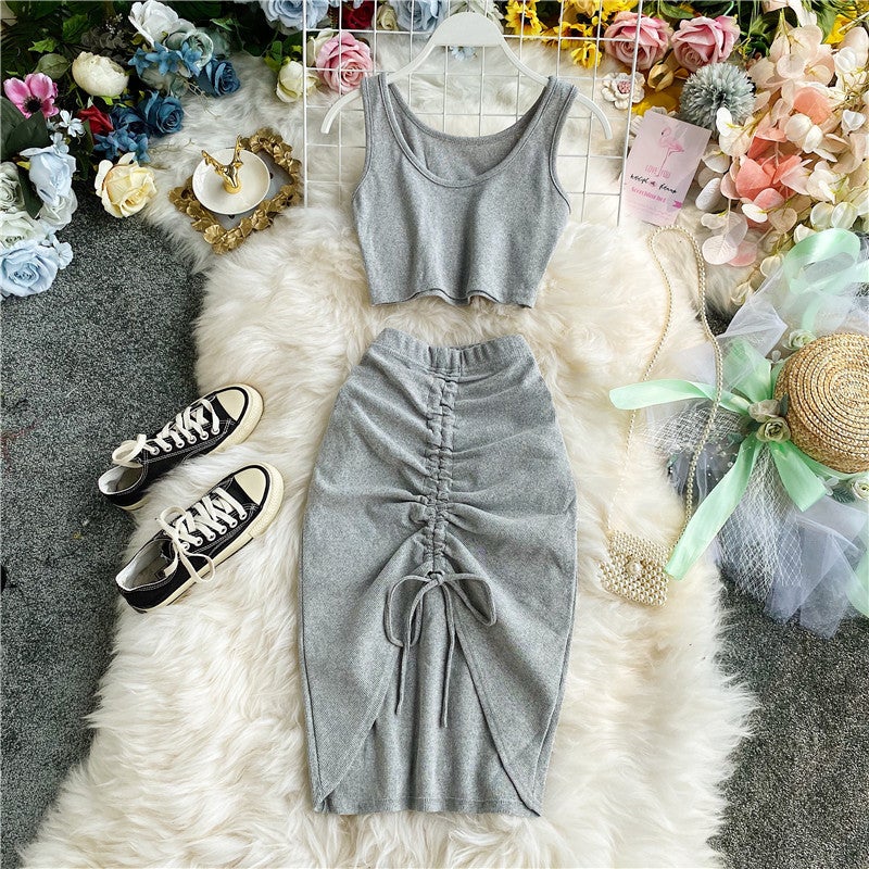 2023 New Sleeveless Vest and Dress Set Black - Image 2