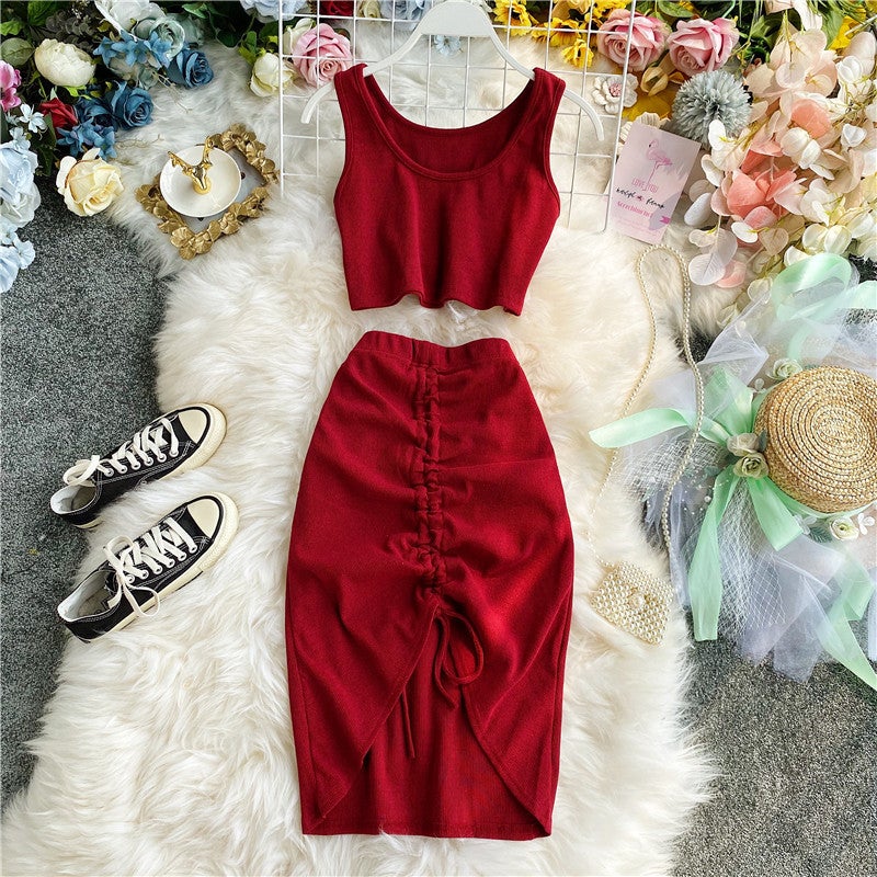 2023 New Sleeveless Vest and Dress Set Black - Image 3