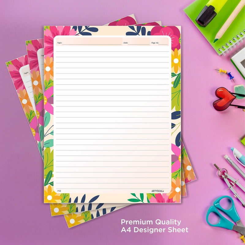 ARTYSCALE A4 Designer Multicolour Project Paper Sheet (One Side Ruled) for School, Colleges Assignments, Creative Art & Craft Practical Work, 4 Styles (80 Sheets) - Image 5
