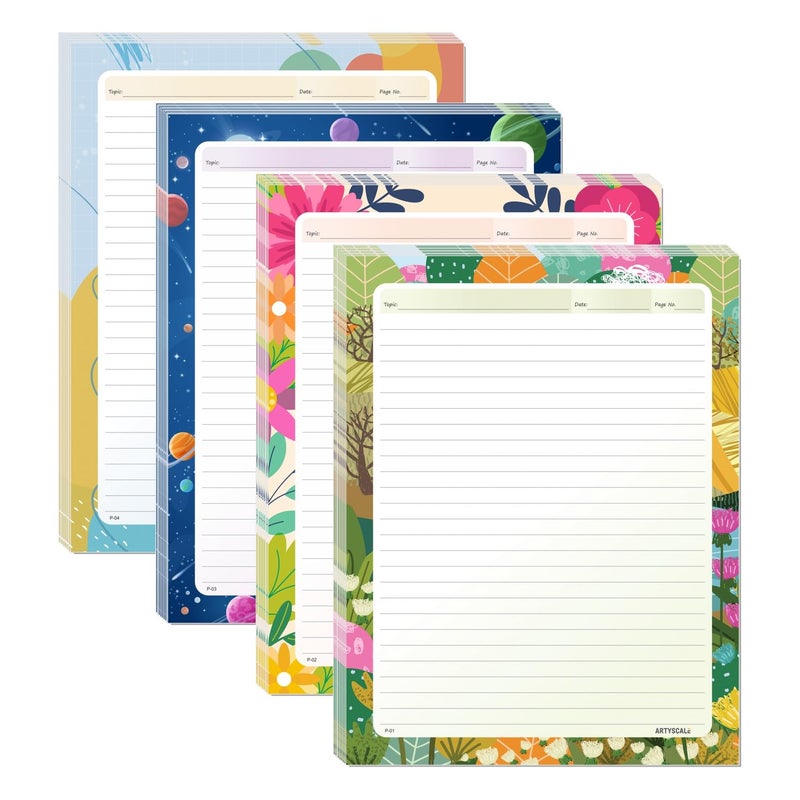 ARTYSCALE A4 Designer Multicolour Project Paper Sheet (One Side Ruled) for School, Colleges Assignments, Creative Art & Craft Practical Work, 4 Styles (80 Sheets) - Image 1
