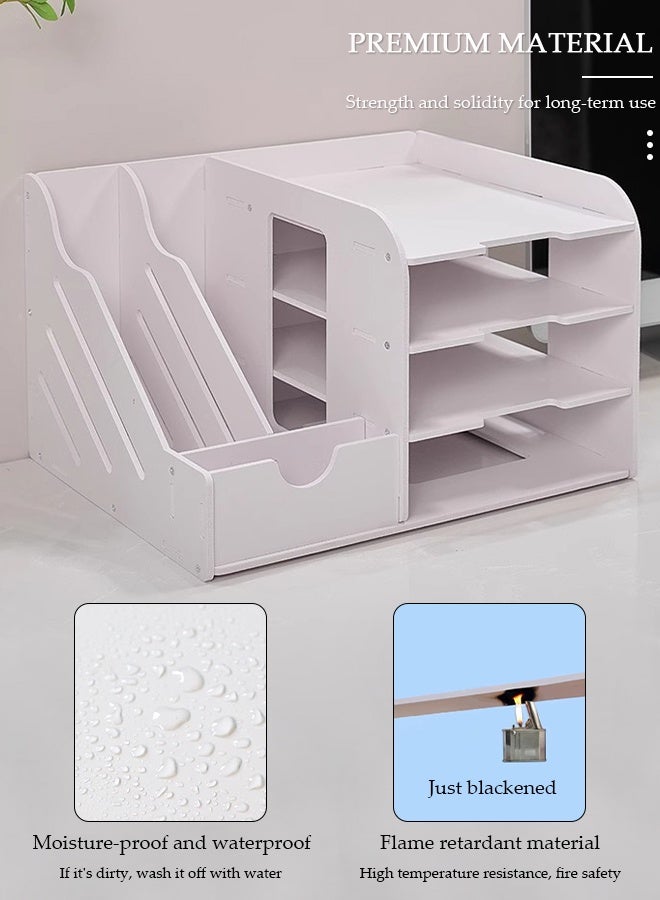DUNISO Office Desk Organizer, Desktop File Organizer, Stationary Station Filer Tray, Home Office Supply Storage Rack, All in One Suction At The Bottom Office Desk Station - Image 5