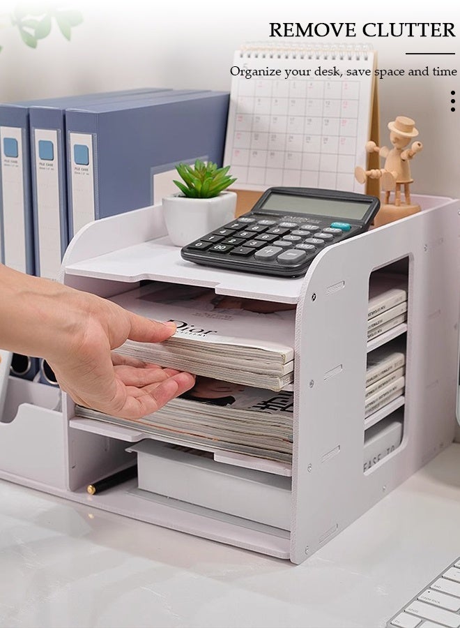 DUNISO Office Desk Organizer, Desktop File Organizer, Stationary Station Filer Tray, Home Office Supply Storage Rack, All in One Suction At The Bottom Office Desk Station - Image 4