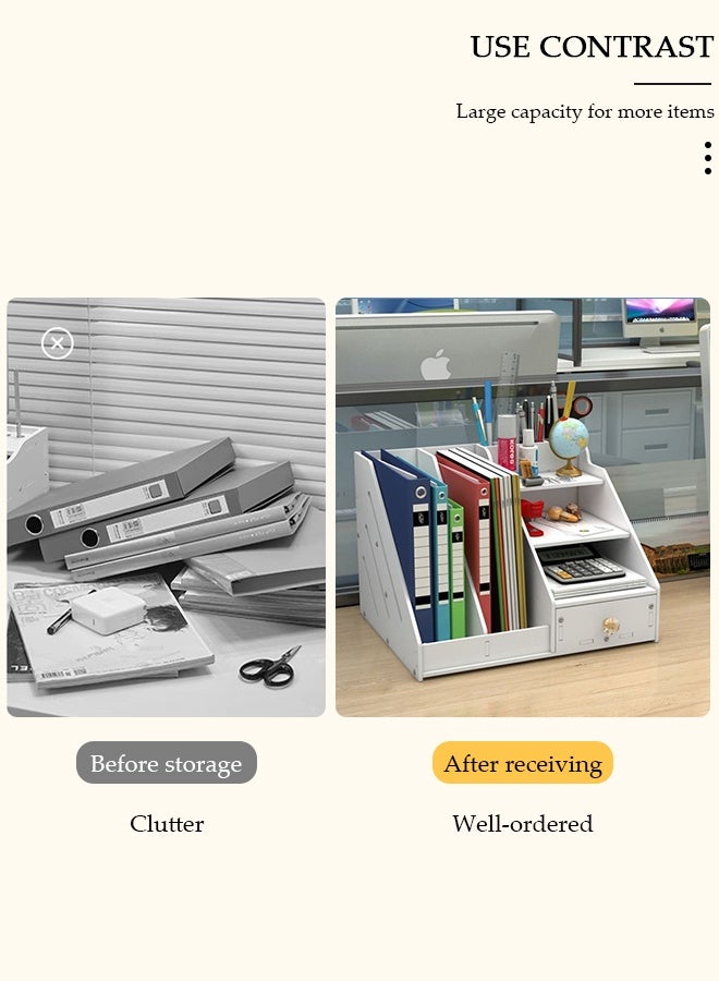 DUNISO Office Desk Organizer, Desktop File Organizer, Stationary Station Filer Tray, Home Office Supply Storage Rack, All in One Suction At The Bottom Office Desk Station - Image 3