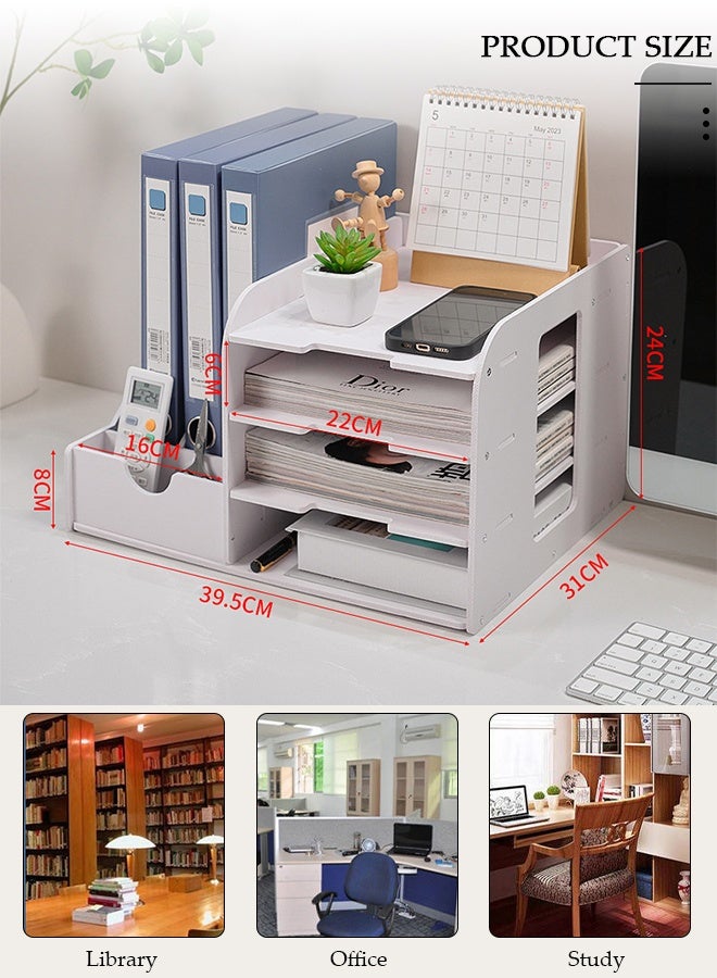 DUNISO Office Desk Organizer, Desktop File Organizer, Stationary Station Filer Tray, Home Office Supply Storage Rack, All in One Suction At The Bottom Office Desk Station - Image 2