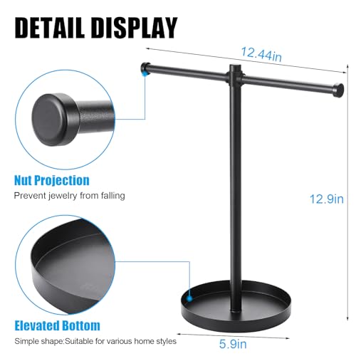 bodkar Jewelry Necklace Organizer Stand,12.9" Tall Sturdy Metal Jewelry Stand with Round Tray for Bracelet Bangles Holder Display,Long Necklace Organizer Holder (black) - Image 4