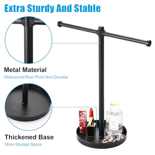bodkar Jewelry Necklace Organizer Stand,12.9" Tall Sturdy Metal Jewelry Stand with Round Tray for Bracelet Bangles Holder Display,Long Necklace Organizer Holder (black) - Image 3