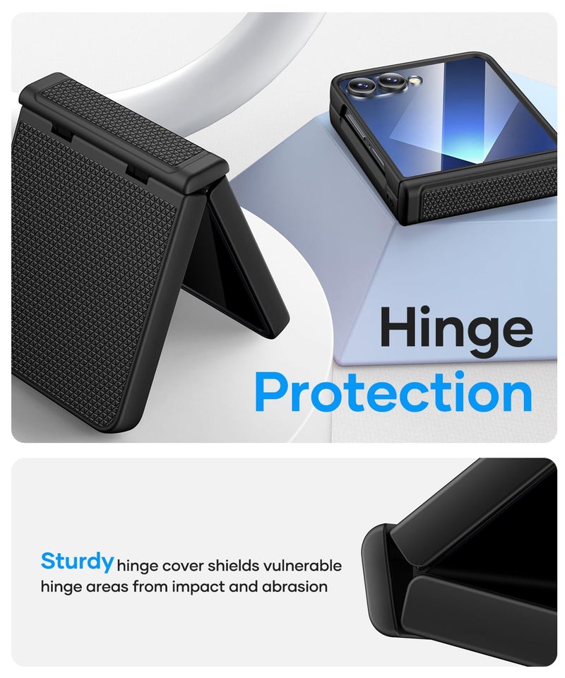 Vihibii for Samsung Galaxy Z Flip 7 Case with Outer Screen Protector & Rugged Hinge Protection & Non-Slip Texture, Shockproof Sturdy Full Body Phone Cover Case for Samsung Galaxy Z Flip 7 2025, Black - Image 4