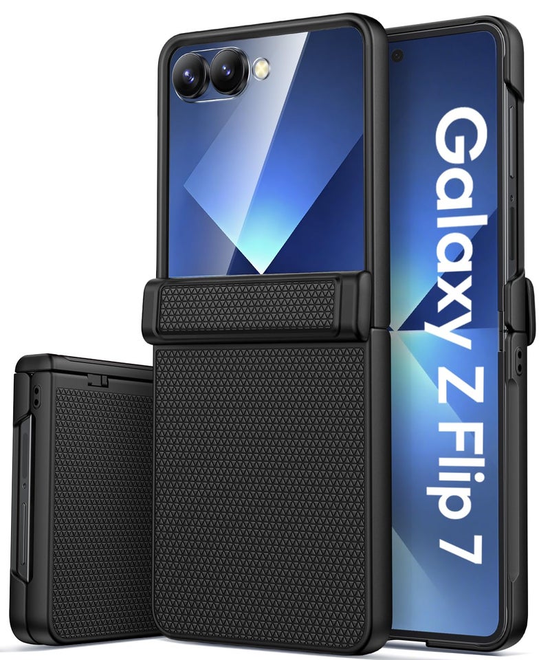 Vihibii for Samsung Galaxy Z Flip 7 Case with Outer Screen Protector & Rugged Hinge Protection & Non-Slip Texture, Shockproof Sturdy Full Body Phone Cover Case for Samsung Galaxy Z Flip 7 2025, Black - Image 1