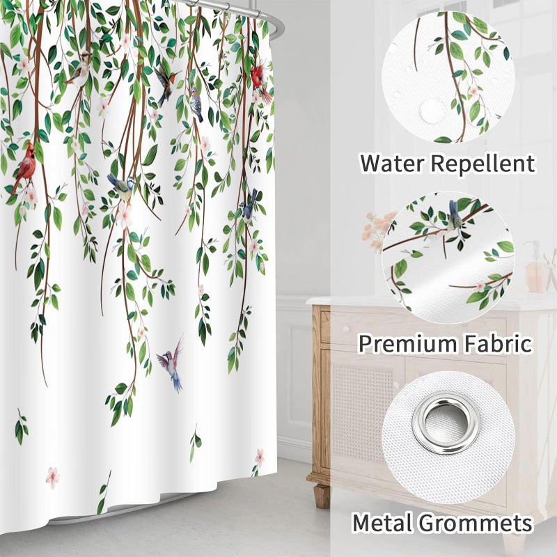 ZCHOMI Spring Leaves Birds Shower Curtain Green Hanging Vine Plant with Floral Shower Curtains for Bathroom Waterproof Polyester Fabric Bath Curtain 72 x 72 Inch with 12 Hooks - Image 4
