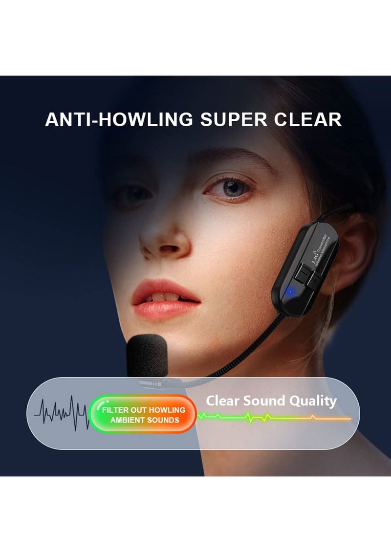 Wireless Microphone Headset and Handheld Mic Combo, 160ft Range, 2.4G Dual-Mode Headset Microphone for Voice Amplifier, PA System, Teaching, Singing, Fitness