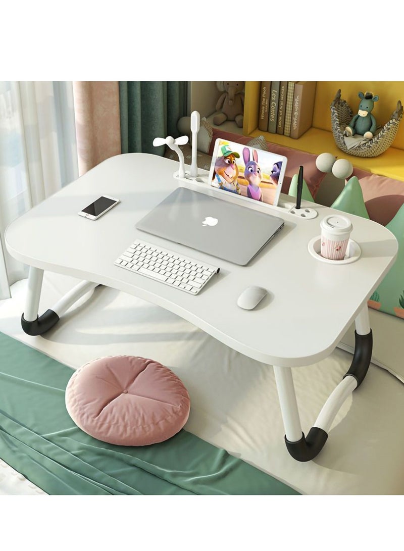 Relex Bed Table, Foldable Laptop Desk with USB Ports and Cup Holder, Portable Laptop Table for Bed, Couch, Floor - Image 1