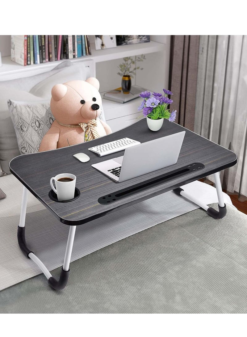 Relex Bed Table, Foldable Laptop Desk with USB Ports and Cup Holder, Portable Laptop Table for Bed, Couch, Floor - Image 2