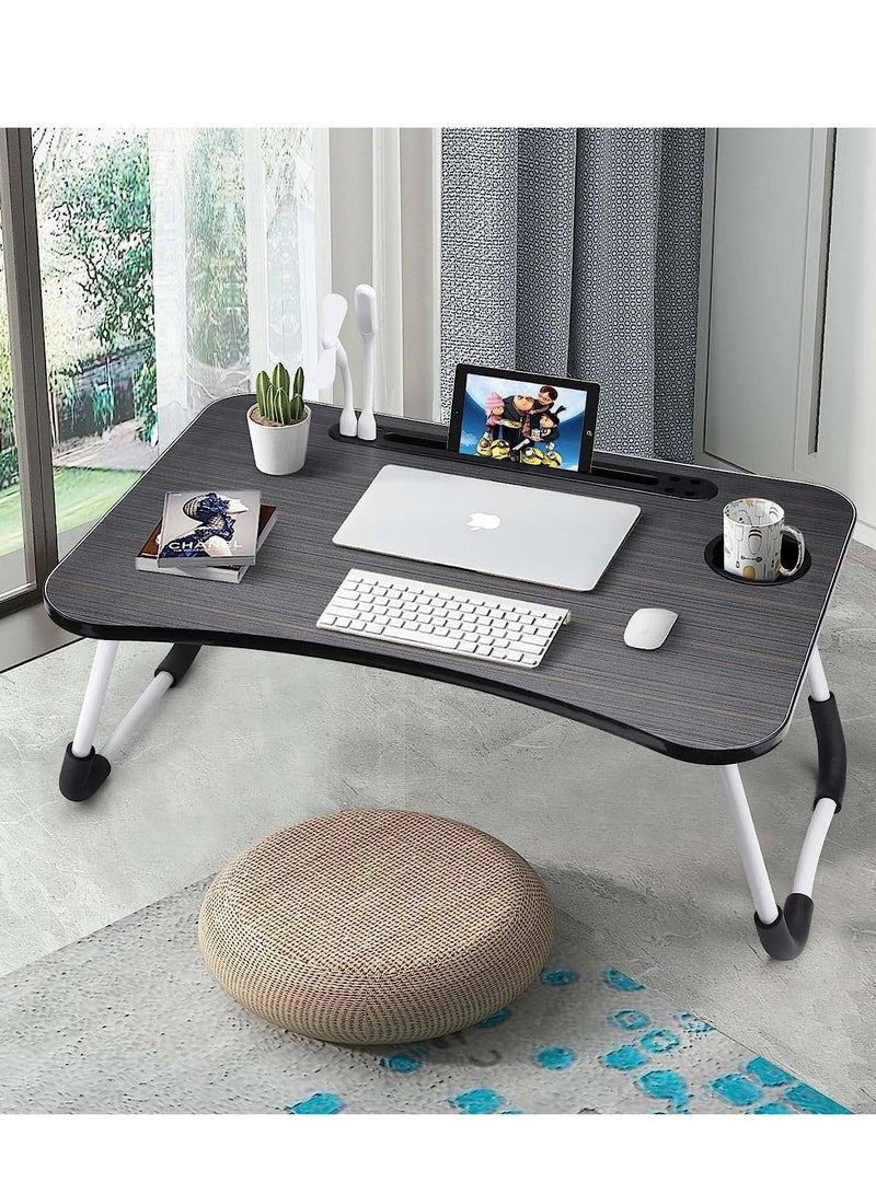 Relex Bed Table, Foldable Laptop Desk with USB Ports and Cup Holder, Portable Laptop Table for Bed, Couch, Floor - Image 4