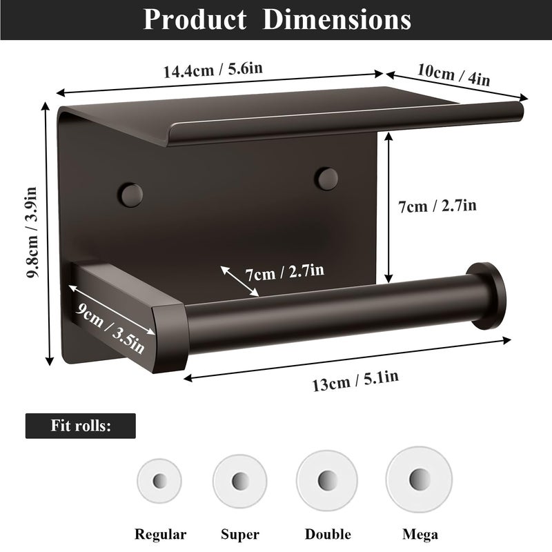Tindbea Toilet Paper Holder with Phone Shelf, Adhesive or Screw Wall Mount Toilet Tissue Roll Holder, Rustproof & Multifunctional Stainless Steel Bathroom Storage Dispenser (Bronze) - Image 3