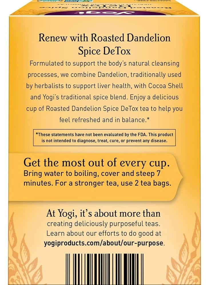 Yogi Roasted Dandelion Spice Detox, Caffeine Free Herbal Supplements - 16 Tea Bags, 24g - Image 4