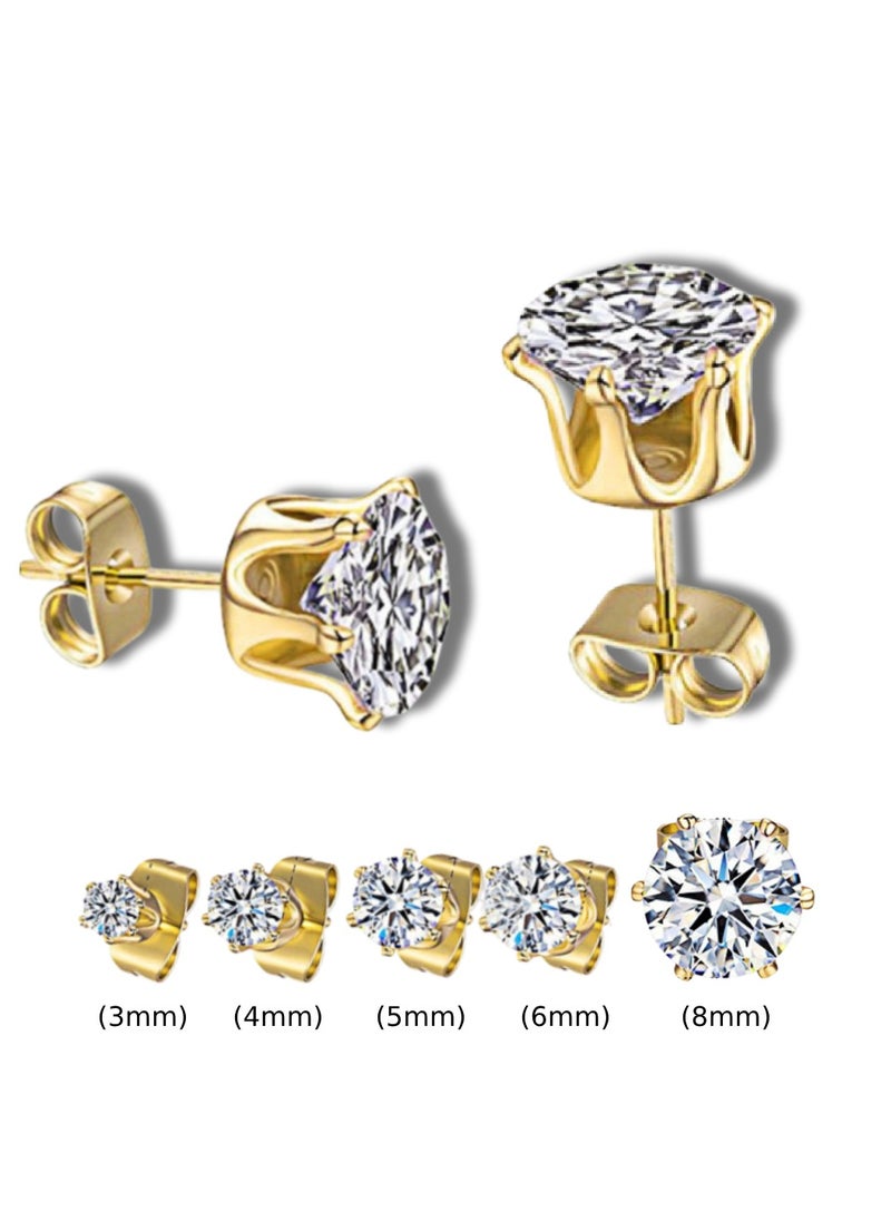 Soko Mesh 5 Pairs Hypoallergenic Stud Earrings Set, 316L Stainless Steel Cubic Zirconia Earrings, Durable CZ Earrings for Sensitive Ears, 3-8mm Steel Color, Non-Tarnish Jewelry  - Image 1