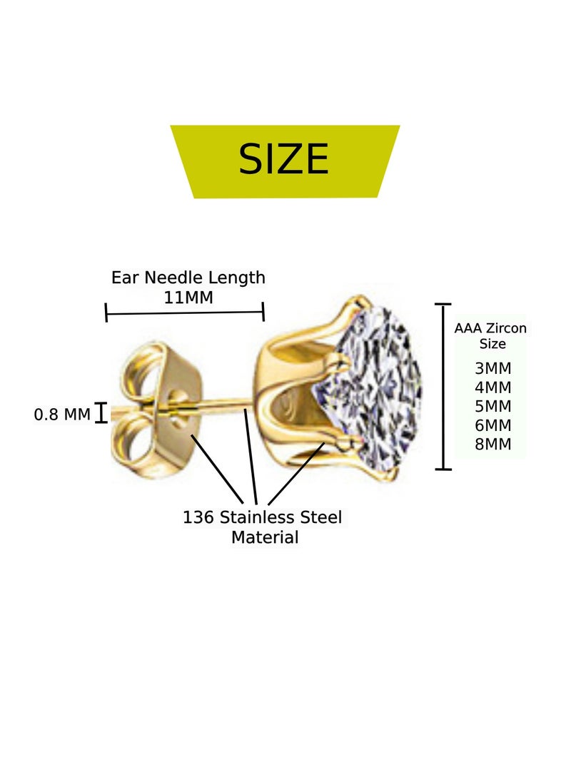 Soko Mesh 5 Pairs Hypoallergenic Stud Earrings Set, 316L Stainless Steel Cubic Zirconia Earrings, Durable CZ Earrings for Sensitive Ears, 3-8mm Steel Color, Non-Tarnish Jewelry  - Image 3