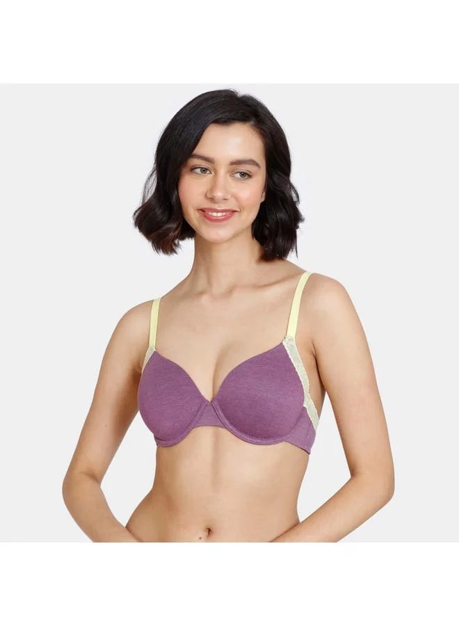 zivame Zivame Lace Detail Padded Wired T-shirt Bra with Hook and Eye Closure