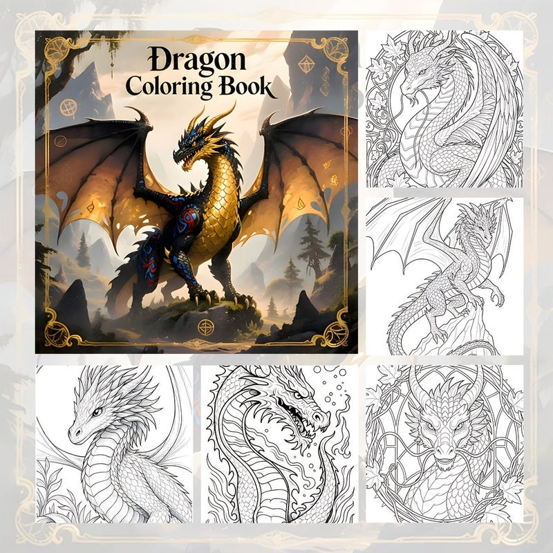 Dragon Fantasy Coloring Book 24 Pages Intricate Dragon Scenes Mythical Creatures Magical Landscapes High Quality Paper Easy Coloring Relax Fantasy Enthusiasts Ideal Choice 1pc Set - Image 3