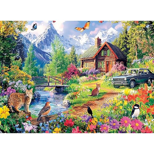 Nitktaia 300 Pieces Puzzles for AdultsSnow Mountain House Flowers Birds Truck Themed PuzzleLarge Puzzle Pieces for SeniorsCats Jigsaw Puzzles for Kids Ages 810Puzzles for Family Game Nights205 x 15 in - Image 1