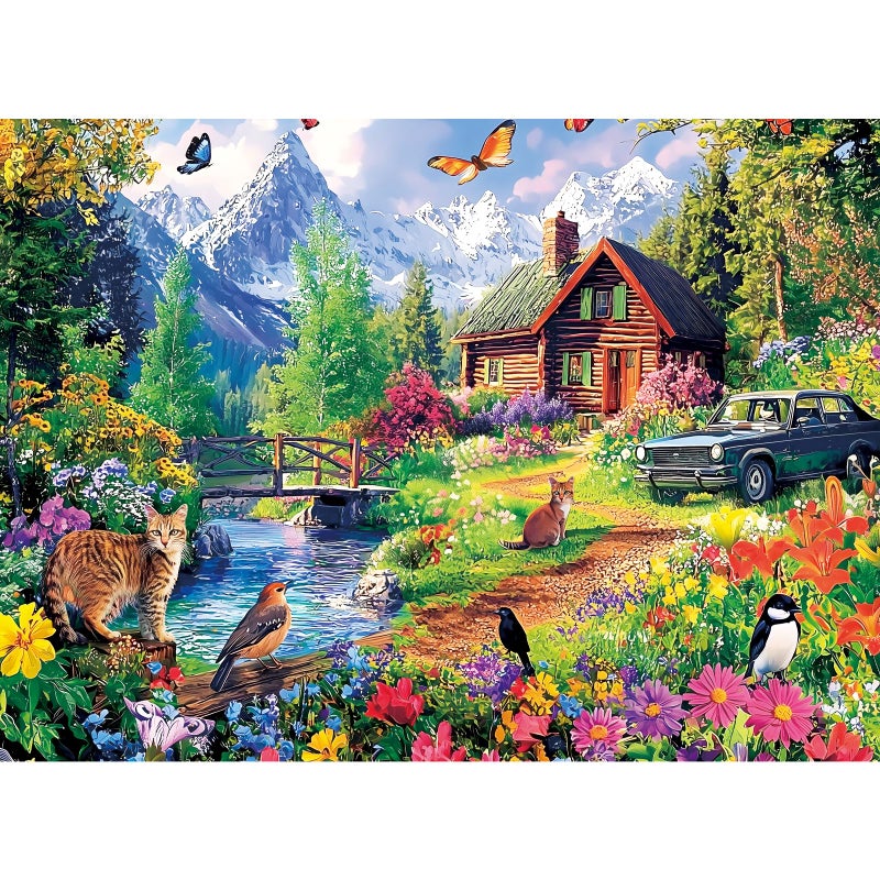 Nitktaia 300 Pieces Puzzles for AdultsSnow Mountain House Flowers Birds Truck Themed PuzzleLarge Puzzle Pieces for SeniorsCats Jigsaw Puzzles for Kids Ages 810Puzzles for Family Game Nights205 x 15 in - Image 3