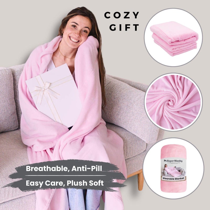 Super Blanky Wearable Blankets for Women - Mothers Day Gift for Her, Adult Comfy Wearable Blanket Men, Easter Gift for Women, Easter Gifts for Teens, Wife Birthday Gift Ideas - Baby Pink - Image 3