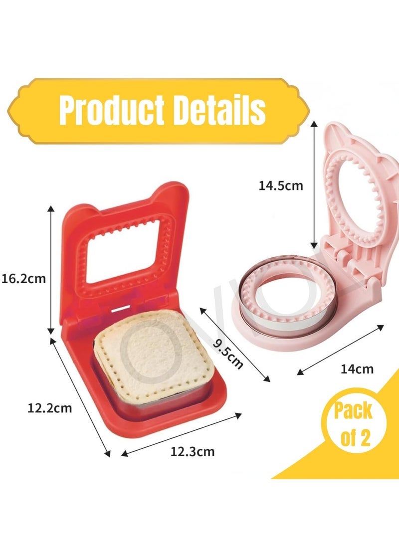 Accessories 22 Sandwich Cutter Sealer (Set of 2 Round and Sqaure) Sandwich Cutter Shapes for Kids Pocket Square Sandwich Molds Cutter and Sealer Uncrustable Sandwich Cutter for Kids Pocket Sealer(Multicolour) - Image 3