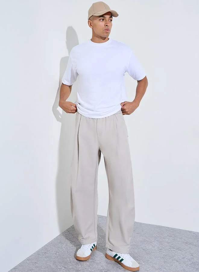 ستايلي Beige Solid Pocket Detail Wide Leg Joggers