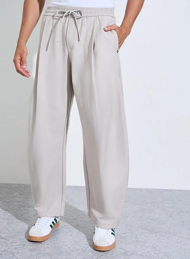 ستايلي Beige Solid Pocket Detail Wide Leg Joggers