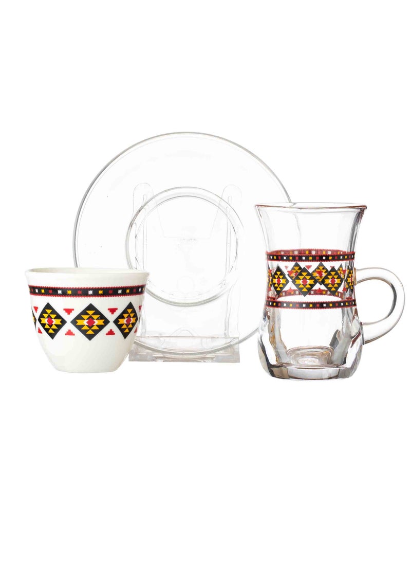 Dania A tea cup and saucer set made of Turkish glass and Saudi coffee porcelain with Sadu pattern - Image 3