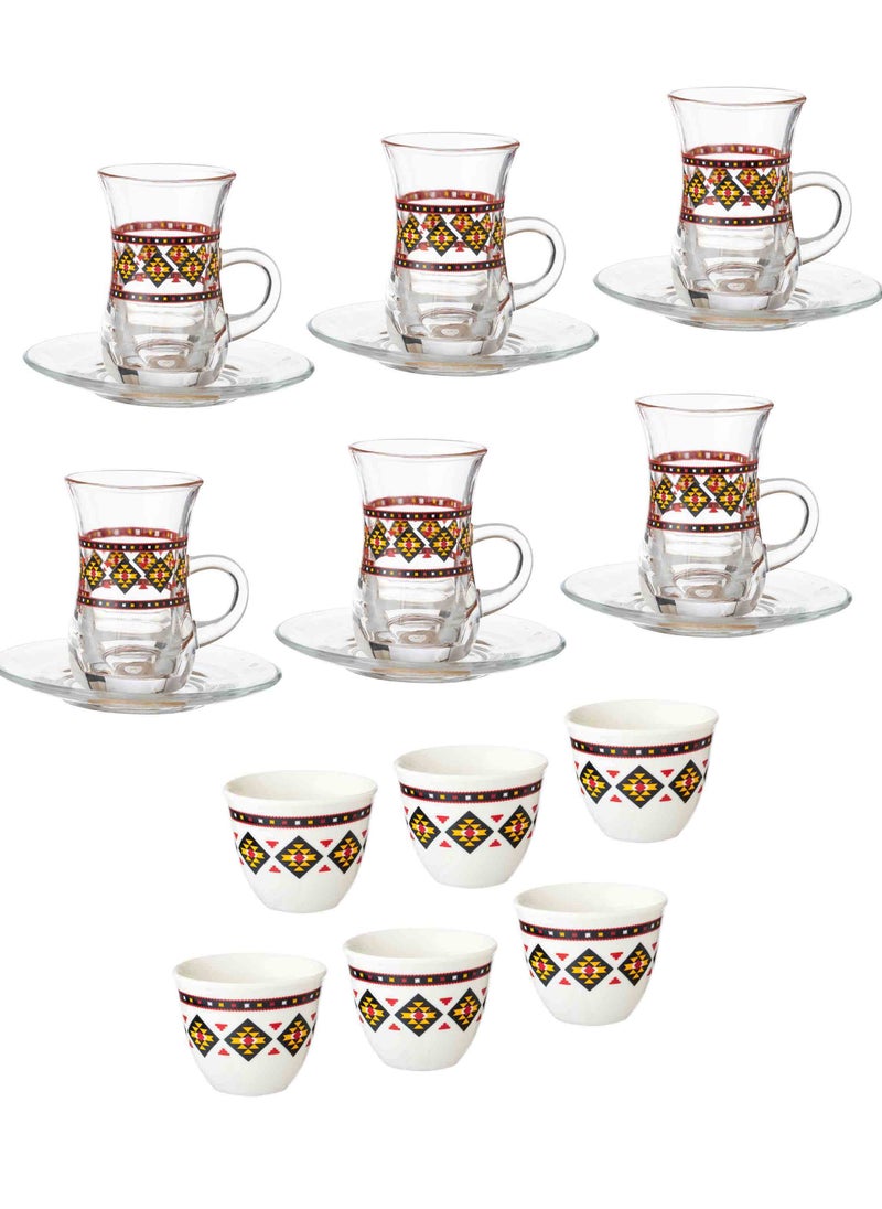 Dania A tea cup and saucer set made of Turkish glass and Saudi coffee porcelain with Sadu pattern  - Image 1