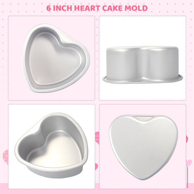 Gvhntk Heart Shaped Cake Pan 6 Inch Aluminum Cake Pans Heart Cake Tin Baking Cake Mold for Valentine's Weddings Birthday Party (3, 6 inch) - Image 3