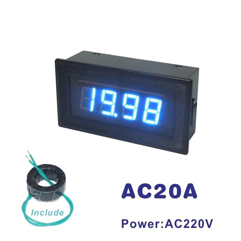 عداد تيار AC20A مع محول تيار (CT)، جهد الإمداد من 100-240V أو 220V، عداد تيار رقمي LED، لاختبار ألواح التيار ومراقبة التيار (لون أحمر) - Image 2