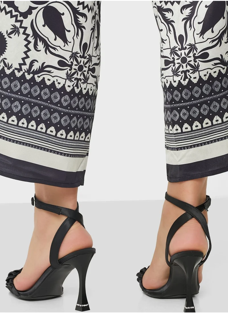 Namshi x Ruched Strap Diamante Heel Trim Sandal