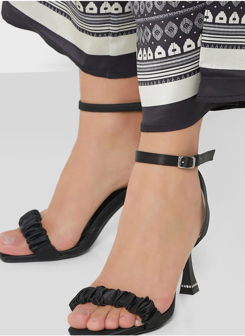 Namshi x Ruched Strap Diamante Heel Trim Sandal