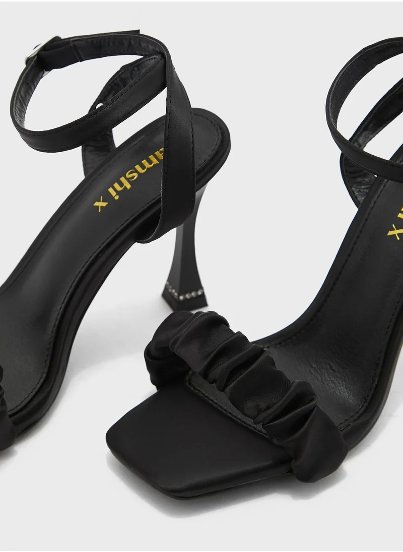 Namshi x Ruched Strap Diamante Heel Trim Sandal