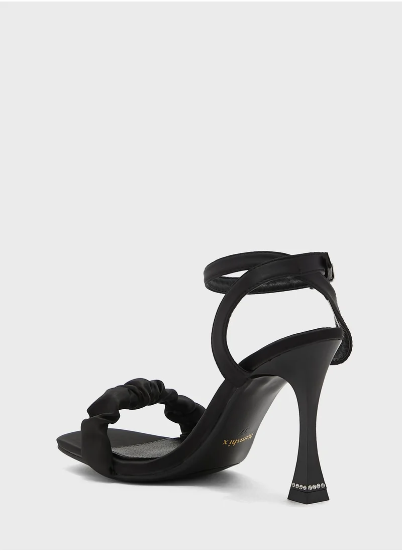 Namshi x Ruched Strap Diamante Heel Trim Sandal