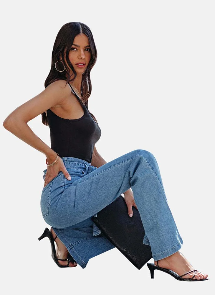 YUNIQEE Blue Straight Fit Mid Rise Plain Jeans