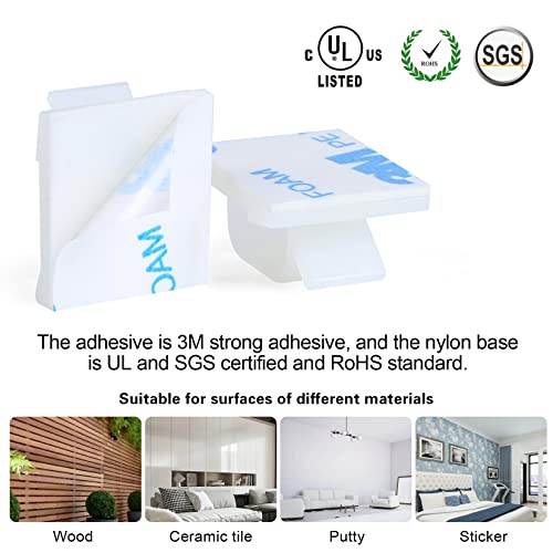 XHF 5/8” Adhesive Cord Clips White 60pcs, Cable Management Staples for Under Desk, Car, Wall, TV, PC, Ethernet - Image 3