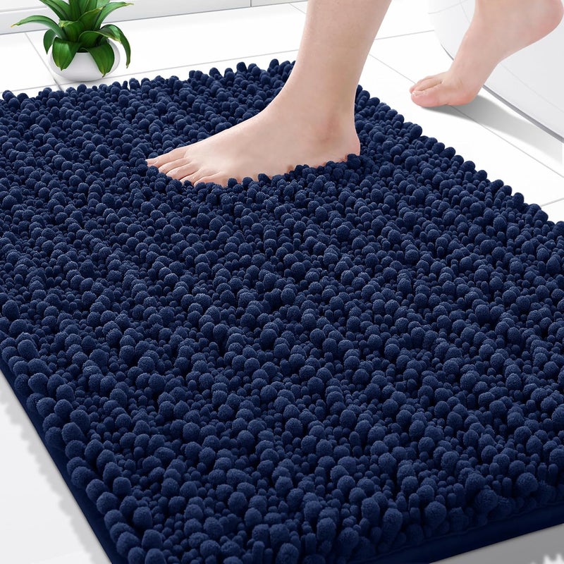 Yimobra Bathroom Rug Mat 24 x 17, Extra Soft Non Slip Absorbent Water Bath Rug, Quick Dry Machine Washable Chenille Shaggy Shower Mat, Bath Mat for Bathroom Floor, Home Decor Accessories, Navy Blue - Image 1