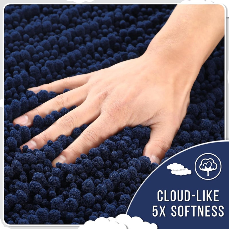 Yimobra Bathroom Rug Mat 24 x 17, Extra Soft Non Slip Absorbent Water Bath Rug, Quick Dry Machine Washable Chenille Shaggy Shower Mat, Bath Mat for Bathroom Floor, Home Decor Accessories, Navy Blue - Image 4
