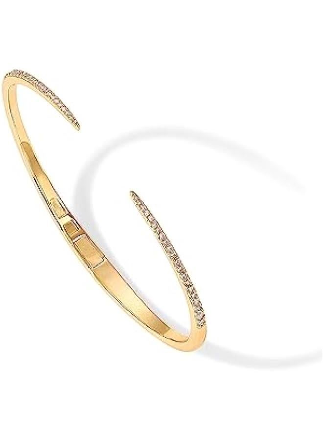 PAVOI 14K Gold Plated Cubic Zirconia Claw Bangle Bracelet | Elegant CZ Cuff Bracelets for Women - Image 3
