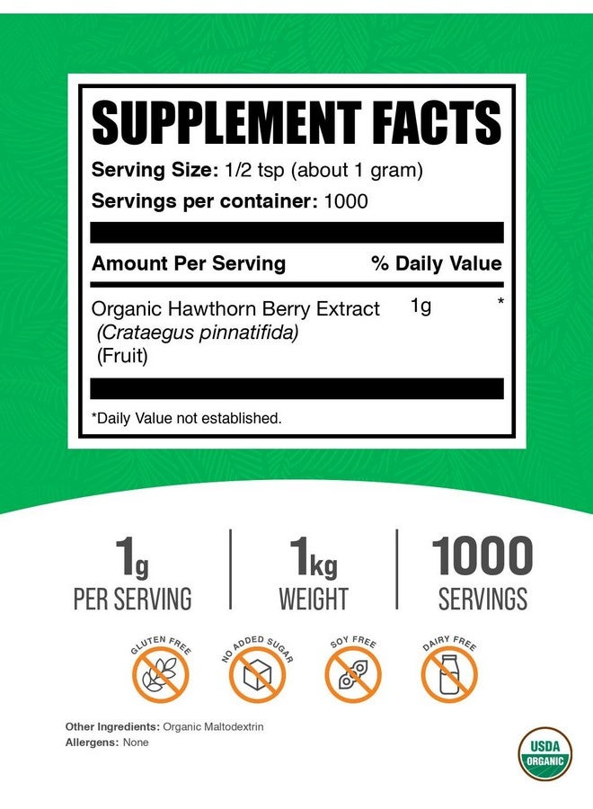 BulkSupplements.com Organic Hawthorn Berry Extract Powder - Hawthorn Berry Supplement - Herbal & Gluten Free, 1g per Serving, 1kg (2.2 lbs) (Pack of 1) - Image 2