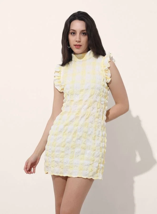 Women Regular Fit Textured Round Neck Sleeveless Bodycon Dress