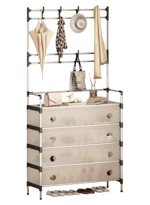 Entryway Coat Rack, Metal Pipe Coat and Shoe Rack, Large Storage Space, with 5-Tier Shoes Storage Shelf,Provides Hanging and Storage Capabilities,Multifunctional Practical Storage Hanger