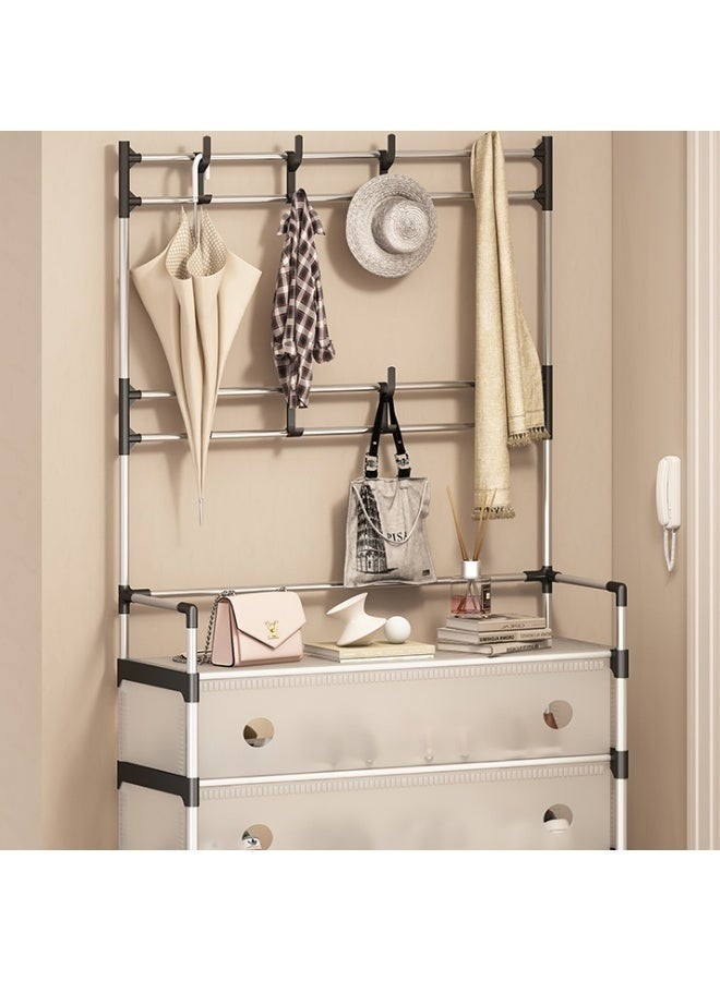 Multi-Purpose Open Wardrobe Organizer with Hanging Rail, 3 Fabric Storage Baskets, Top Shelf & Side Hooks – Heavy Duty Metal Clothes Rack 63 × 28 × 162 cm for Clothing, Shoes, Bags & Accessories, Space Saving Garment Stand for Bedroom, Entryway & Apartment - Image 3